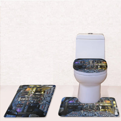 Boeing 737 Cockpit Toilet Seat Cover Three-piece aviation print on soft fabric toilet seat cover set.
