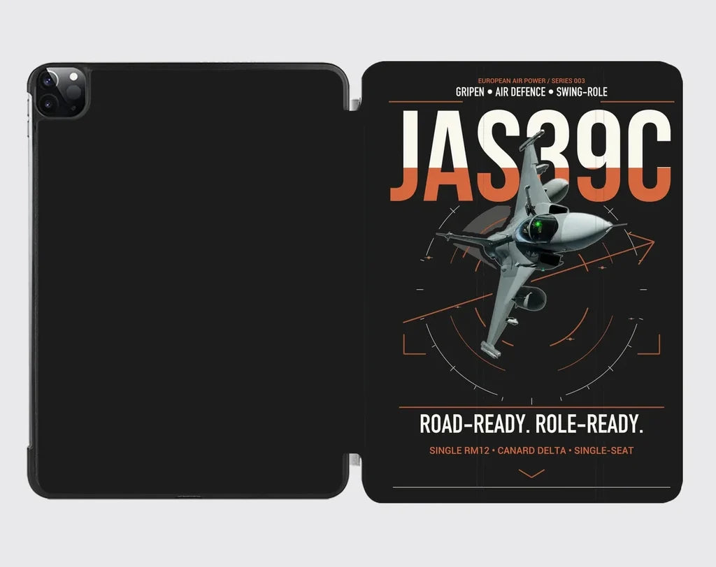 Saab JAS 39C Gripen design on black ipad tablet case