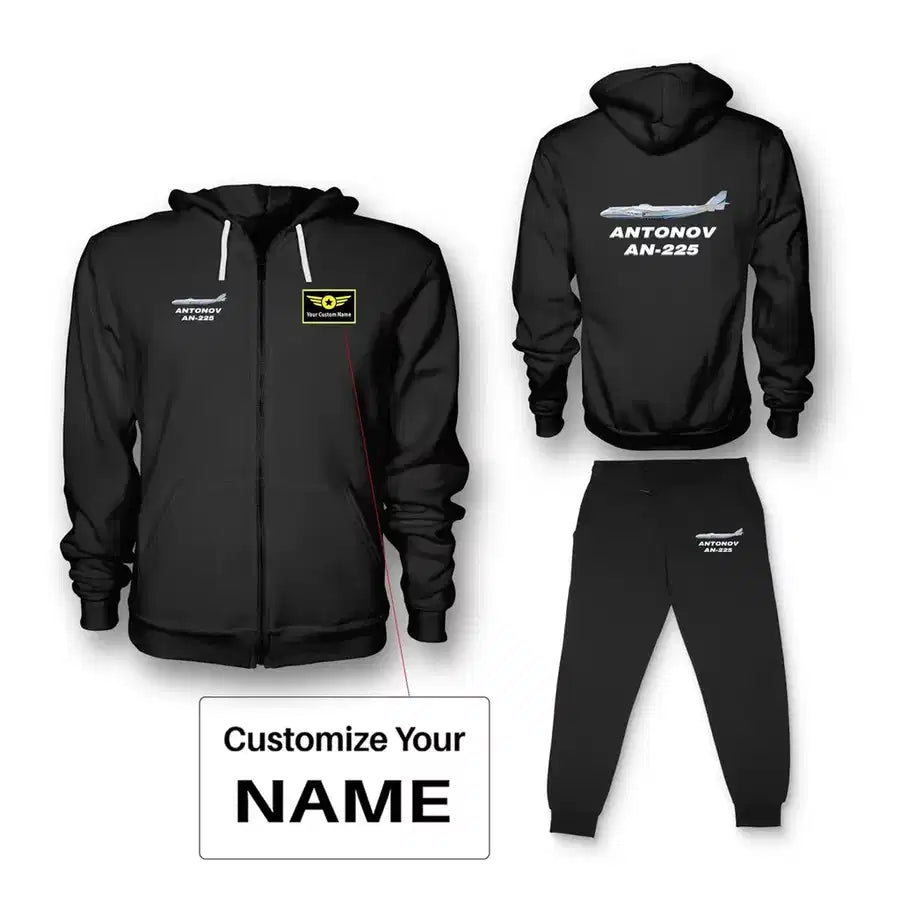 The Antonov AN-225 Zipped Hoodie - Black + Name (Customizable)