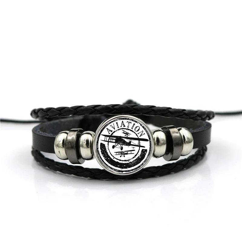 Aviation Lovers aviation-themed bracelet, polished stainless steel.