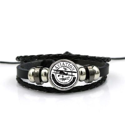 Aviation Lovers aviation-themed bracelet, polished stainless steel.