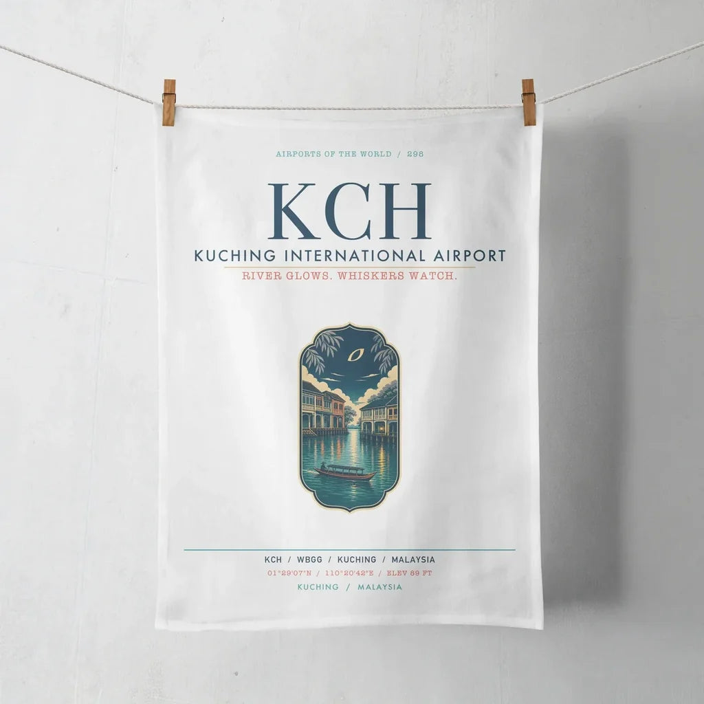 Kuching International Airport (KCH) design on white towel
