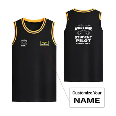 Student Pilot Basketball Style Sports aviation design printed on quick-dry breathable fabric men's sport tank top.