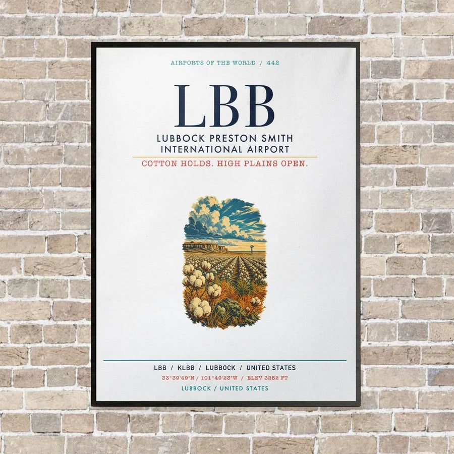 Lubbock Preston Smith International Airport LBB vertical canvas print - framed - white background