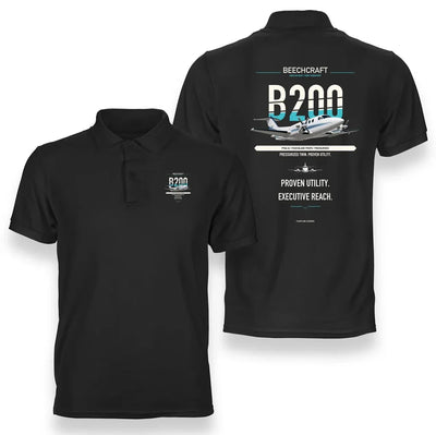 King Air B200 design on black polo