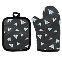 Thumbnail for Paper Airplanes (Gray) Kitchen Glove & Holder aviation design on durable fabric with insulated lining kitchen glove holder.