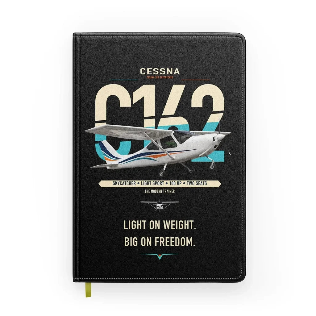 Cessna 162 Skycatcher design on black notebook