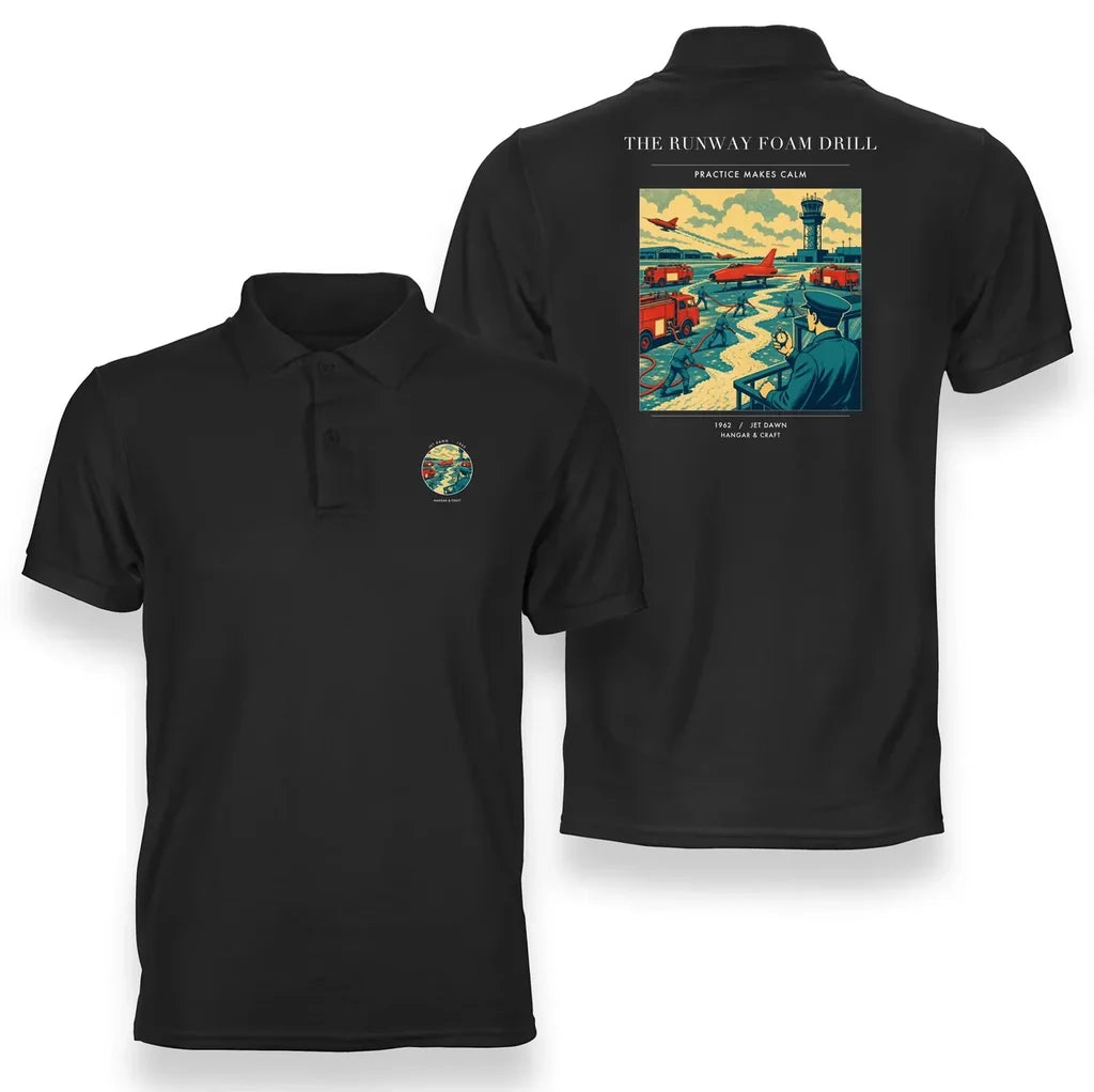 VINTAGE G4461 - The Runway Foam Drill - Double-Side Polo T-Shirt design on black