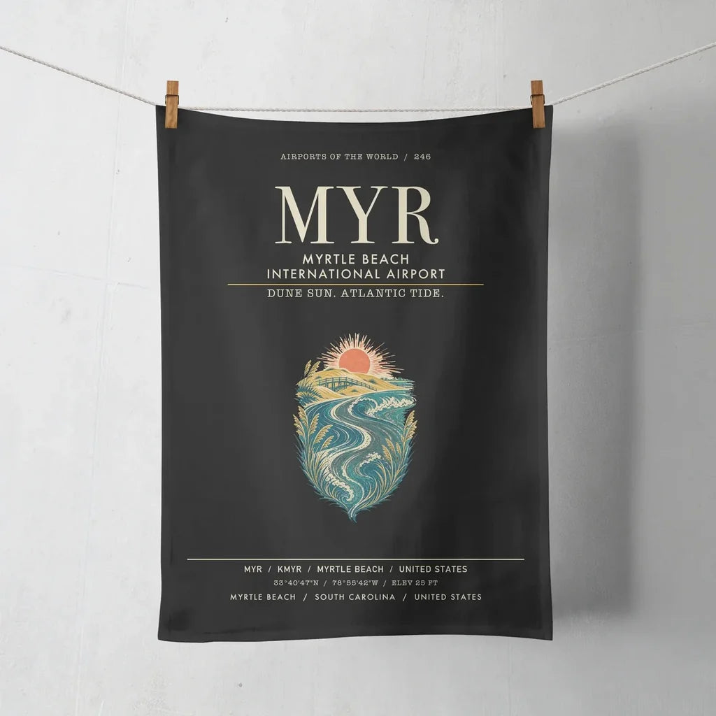 Myrtle Beach International Airport (MYR) design on black towel