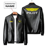 Thumbnail for Pilot & Badge PU aviation design printed on genuine leather with quilted lining leather jacket.