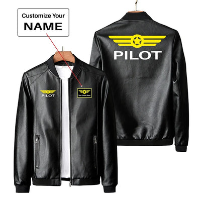 Pilot & Badge PU aviation design printed on genuine leather with quilted lining leather jacket.