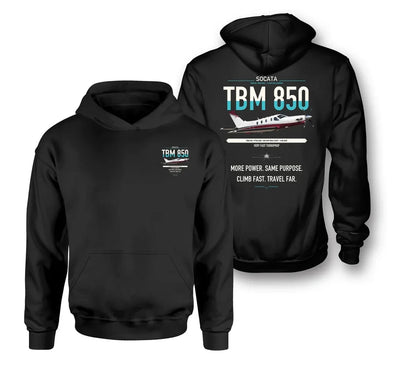 Socata TBM 850 design on black double-side hoodie, double-side print