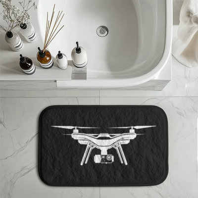 Drone Silhouette aviation design on soft absorbent fabric with non-slip backing bath mat.