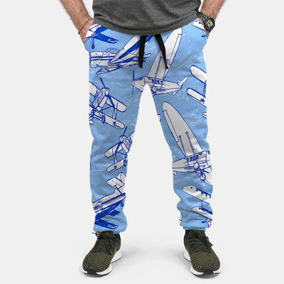 Retro & Vintage Airplanes aviation design on soft cotton blend 3D-printed sweatpants.