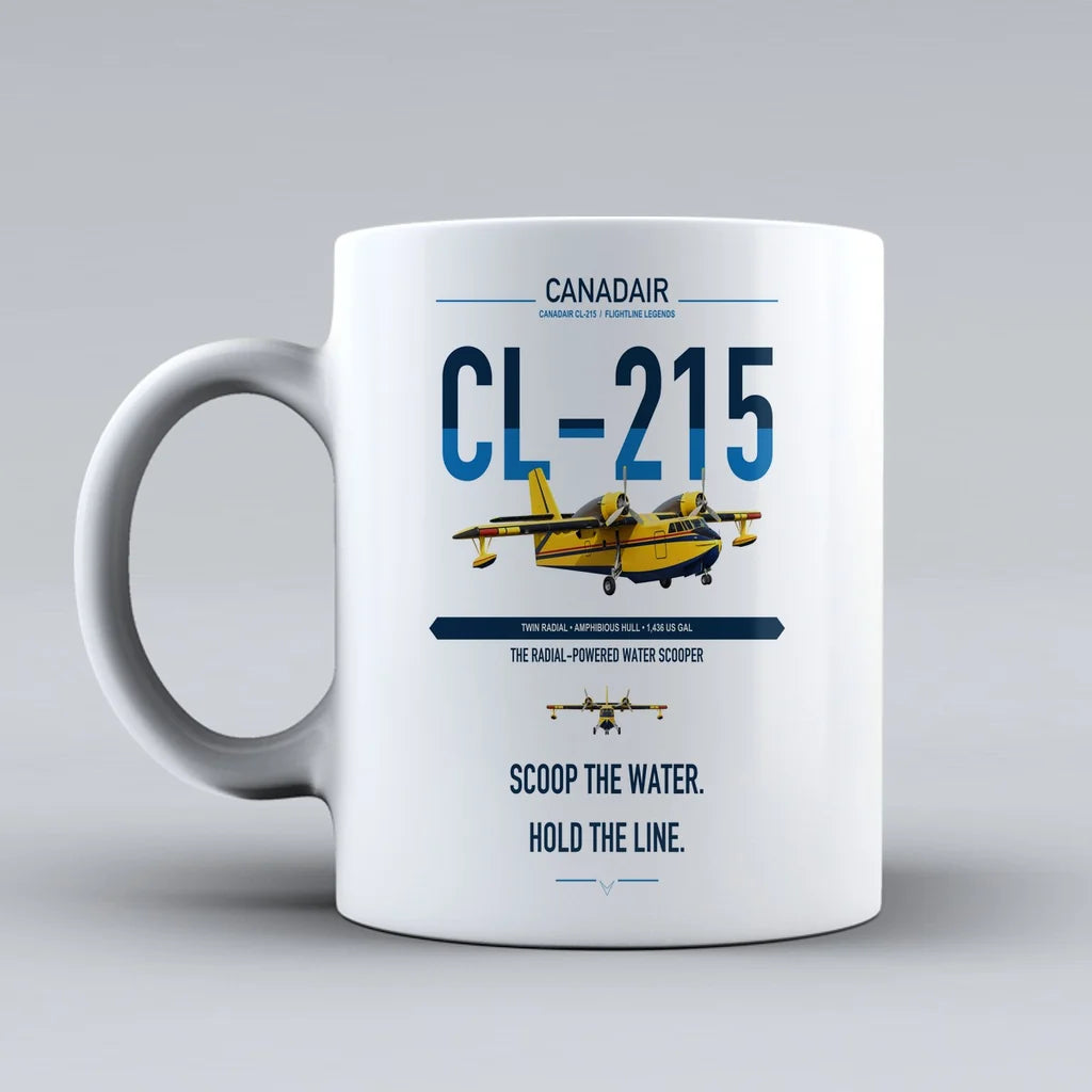 Canadair CL-215 design on white ceramic mug, double-side print