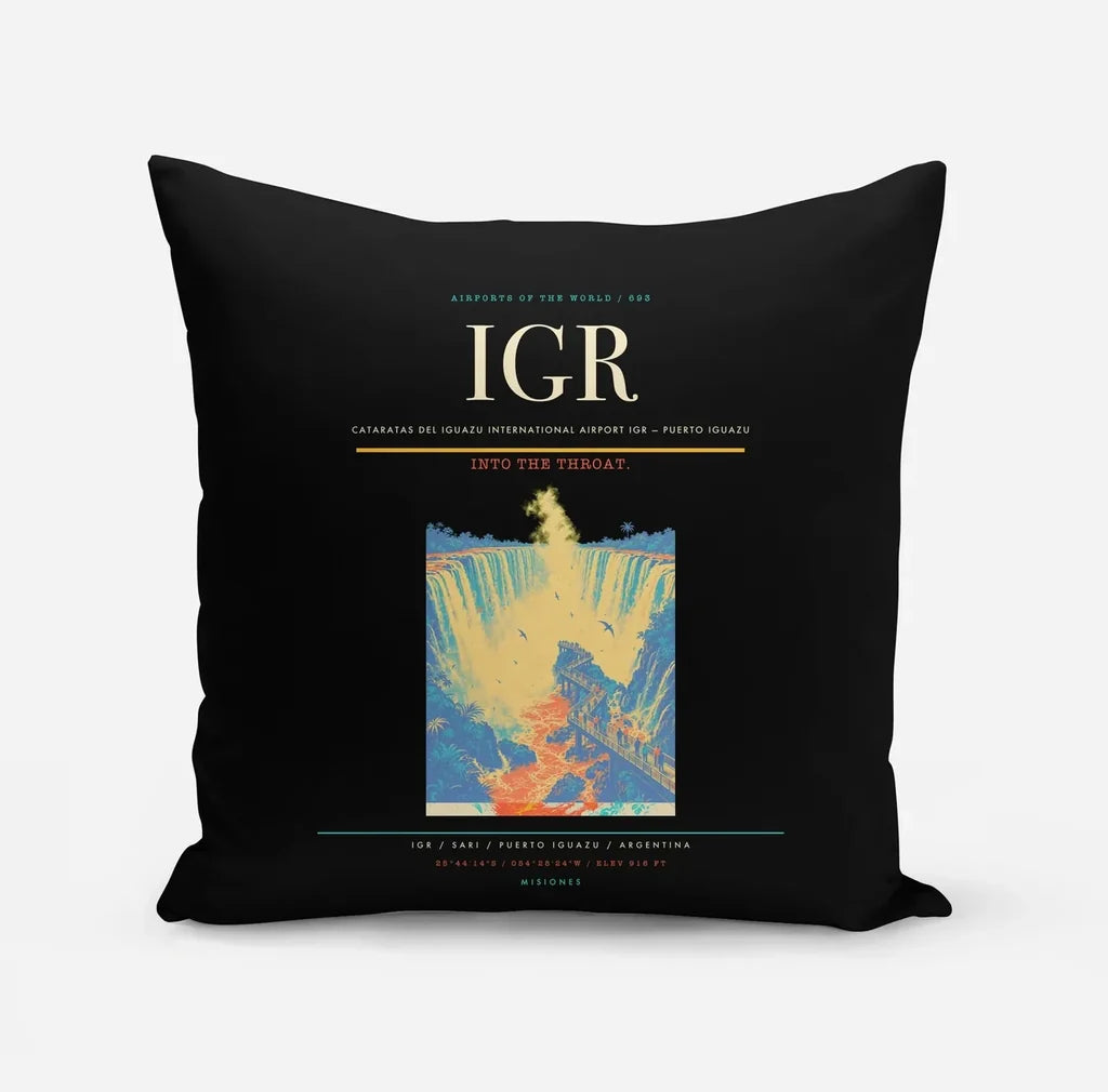 Cataratas del Iguazu International Airport (IGR) design on black pillow