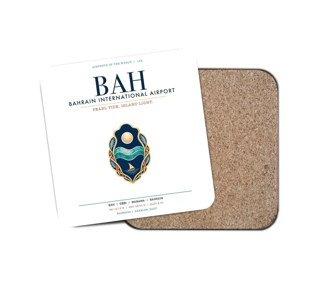 Bahrain International Airport (BAH) design on white 1 piece coaster