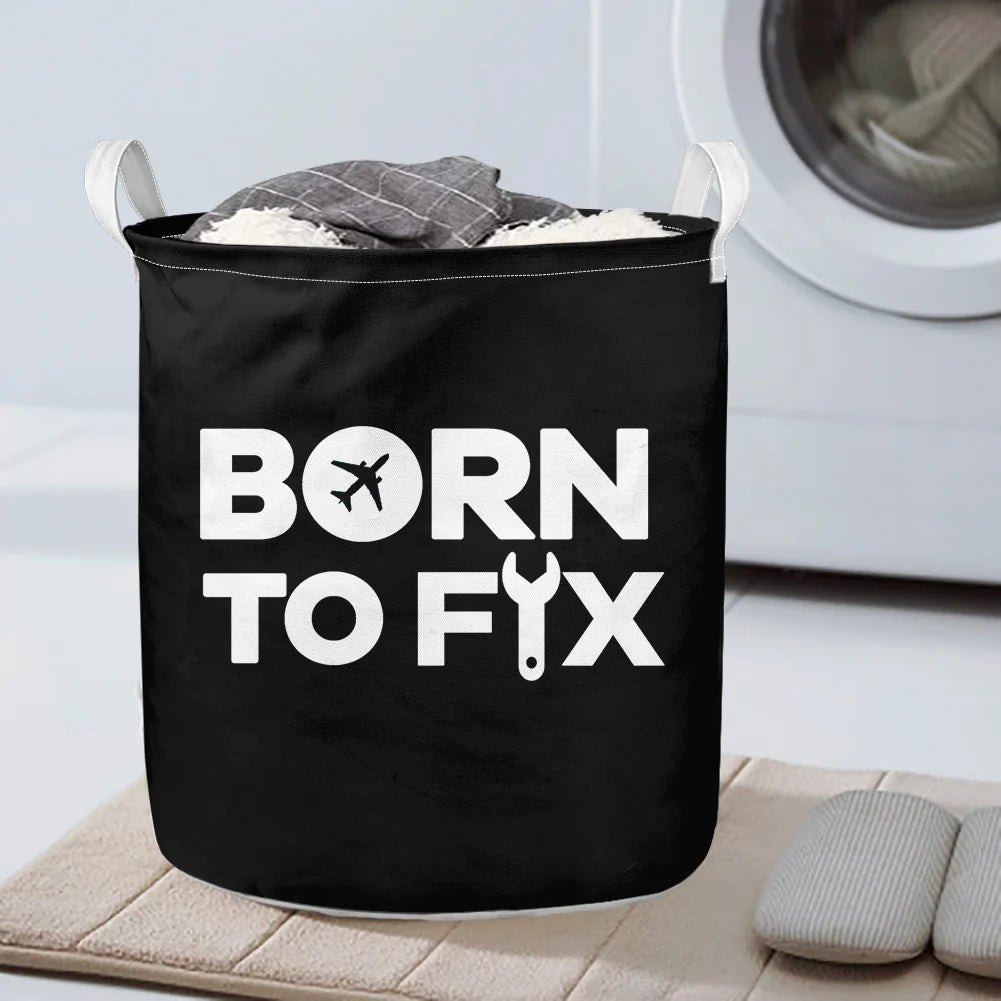 Born To Fix Airplanes aviation design on durable fabric with reinforced handles laundry basket.