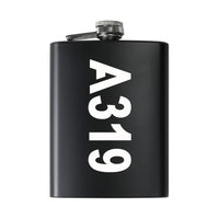 Thumbnail for Airbus A319 Text aviation design on stainless hip flask, compact pocket-size flask.