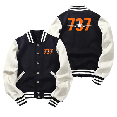 Boeing 737 2 Baseball Style aviation design printed on two-tone shell with ribbed cuffs baseball jacket.
