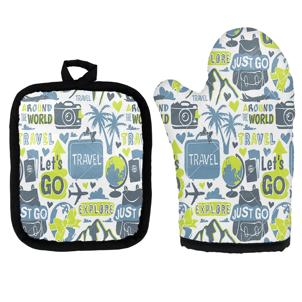 Motivational Travel Badges Kitchen Glove & Holder aviation design on durable fabric with insulated lining kitchen glove holder.