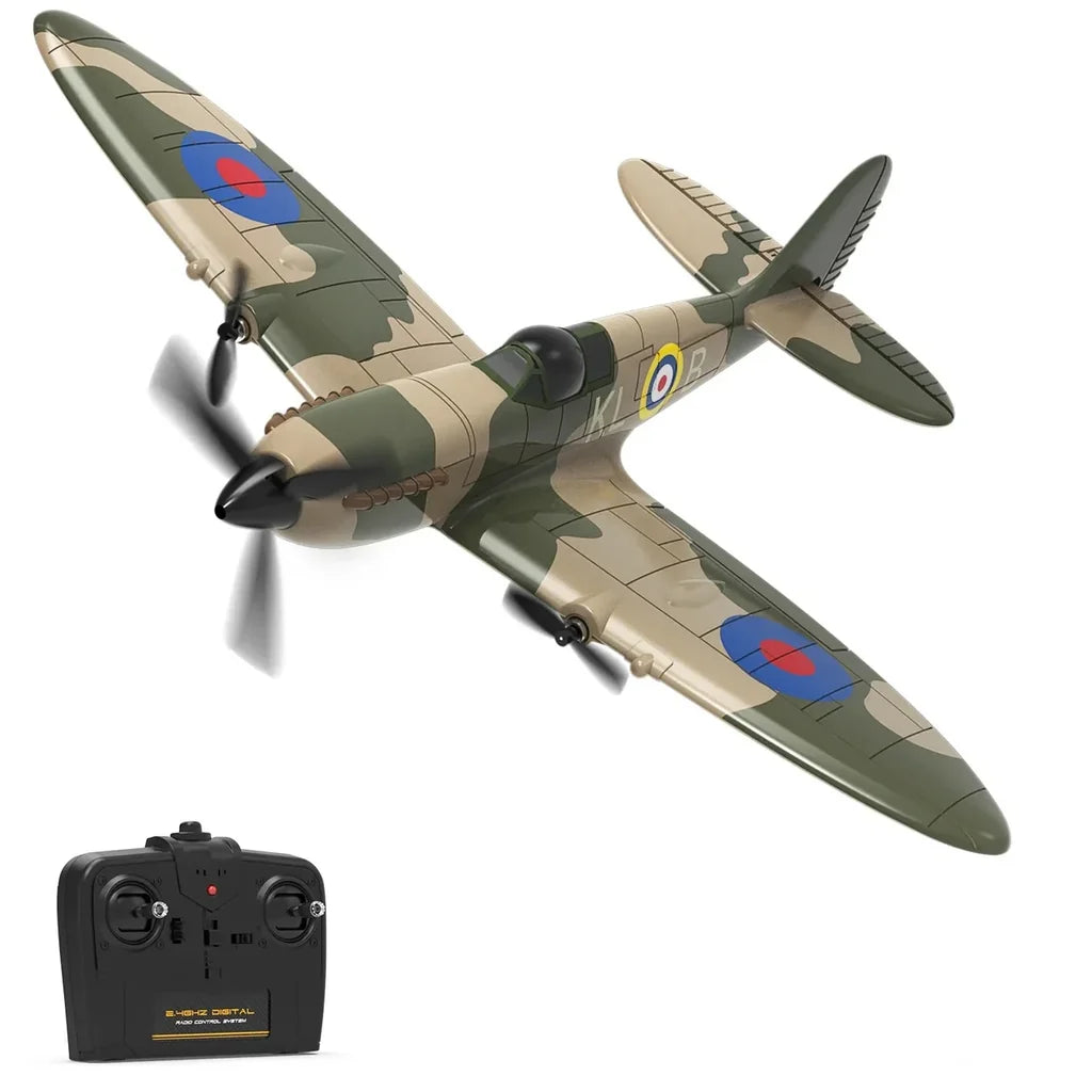 Side view of 3CH RC Spitfire Plane RTF (2.4GHz, 6-Axis Gyro, Easy Fly) aviation RC model in durable ABS plastic with electron.