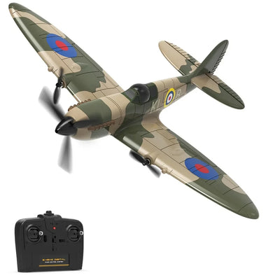 Side view of 3CH RC Spitfire Plane RTF (2.4GHz, 6-Axis Gyro, Easy Fly) aviation RC model in durable ABS plastic with electron.