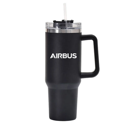 Airbus & Text 40oz Stainless Steel Car Mug With Holder aviation design on 40oz car mug, 40oz vacuum-insulated.
