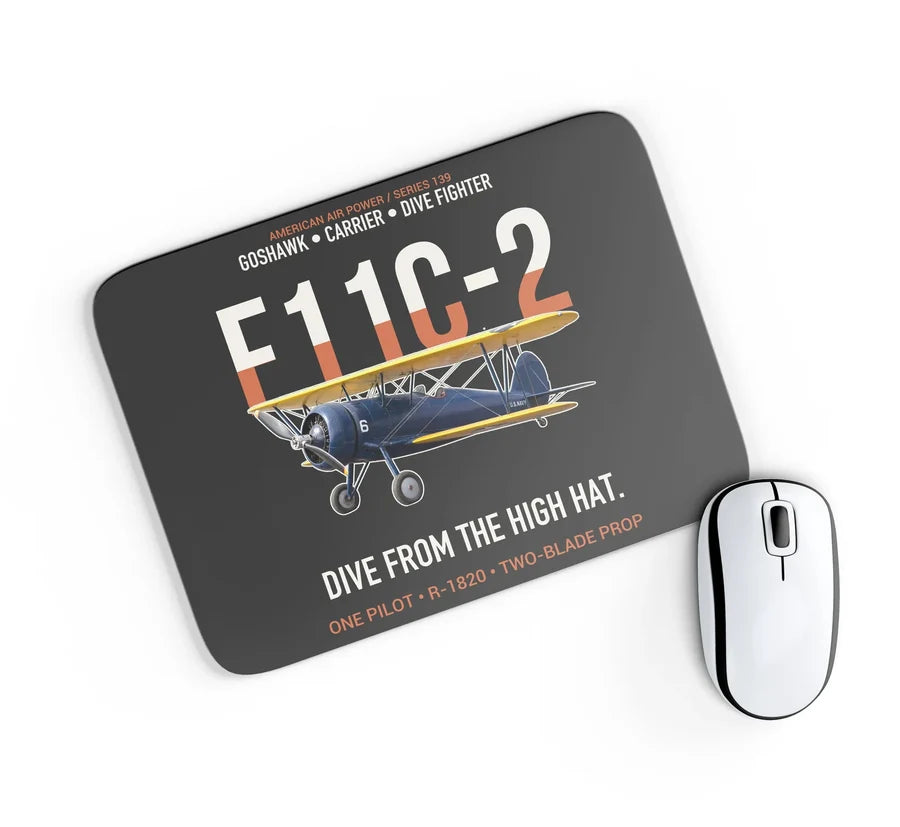 F11C-2 Goshawk Dive from the High Hat design on black rectangle mouse pad