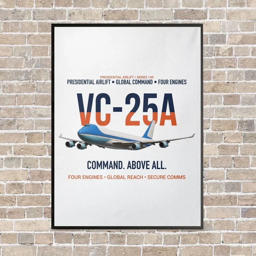 VC-25A Air Force One Presidential Airlift vertical canvas print - framed - white background