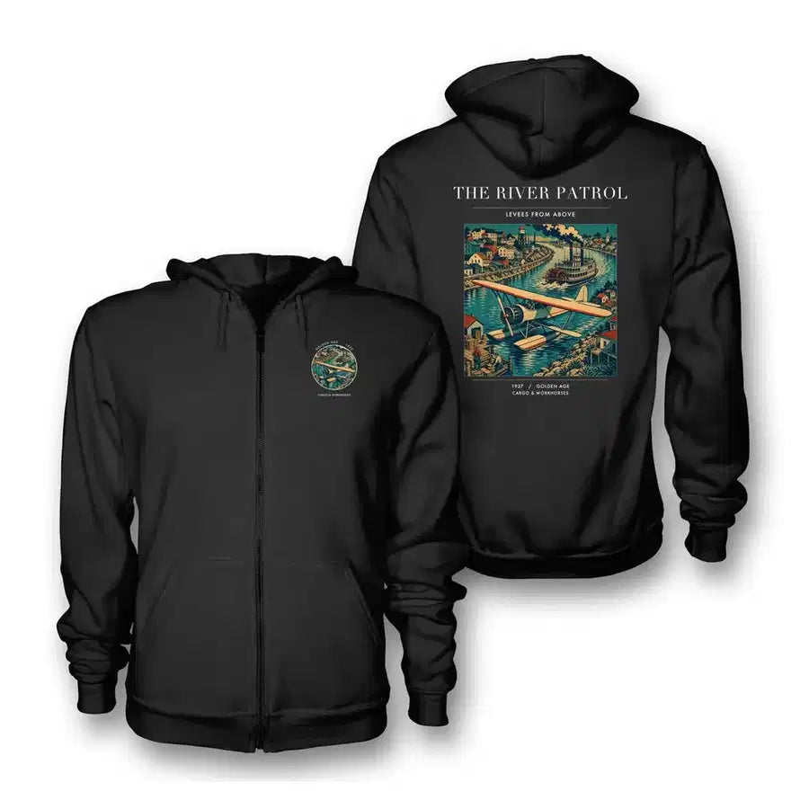VINTAGE G4050 - The River Patrol - Premium Zipped Hoodie design on black