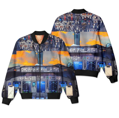 Amazing Boeing 737 Cockpit aviation design printed on padded shell with full sublimation print 3D bomber jacket.