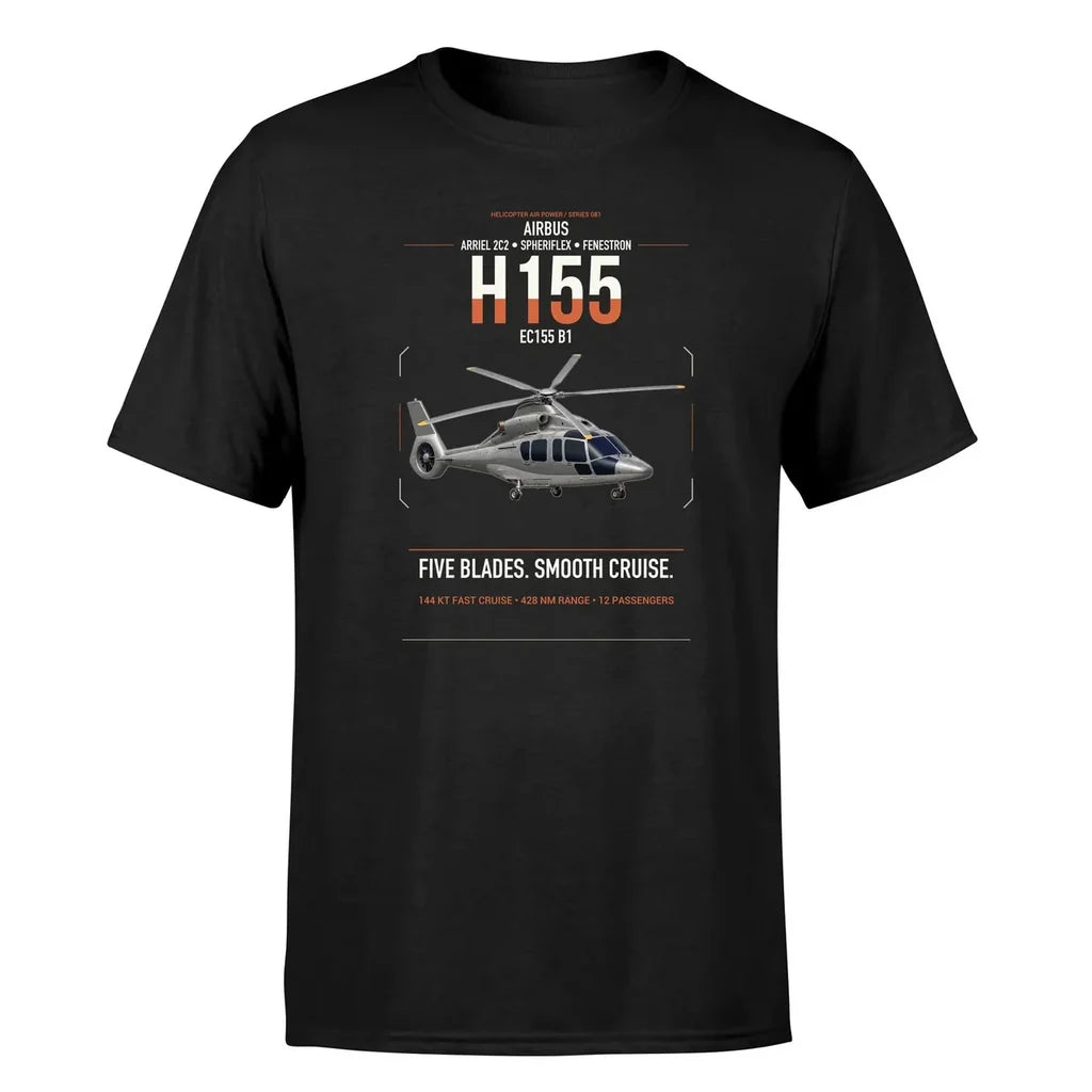 Airbus H155 EC155 B1 design on black t-shirt, single-side print