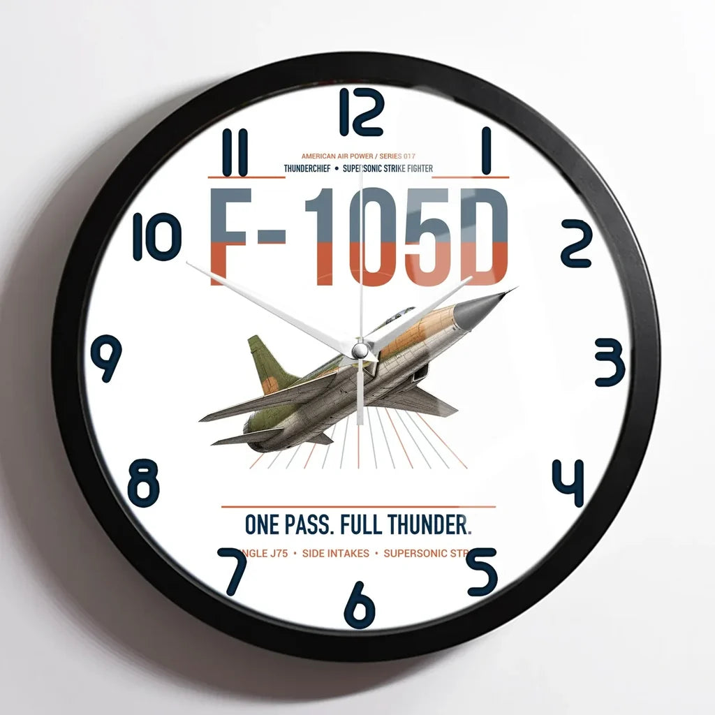 F-105D Thunderchief design on white framed wall clock
