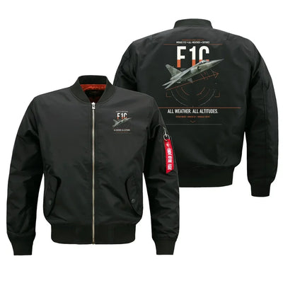 Dassault Mirage F1C design on black bomber jacket, double-side print