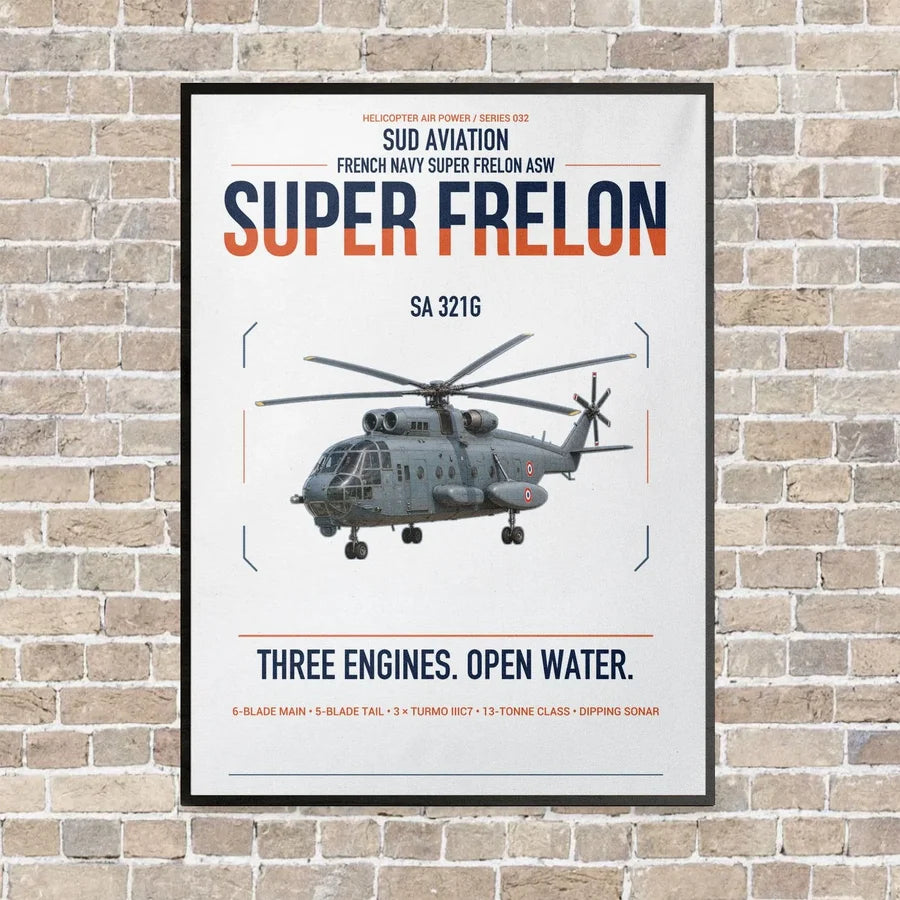 Sud Aviation SA 321G Super Frelon vertical canvas print - framed - white background