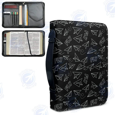 Paper Airplane & Fly Black aviation PU accessories bag in PU faux leather.