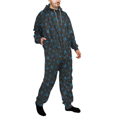 Many Airplanes Gray Jumpsuit for Men & Women aviation design on soft cotton blend jumpsuit.
