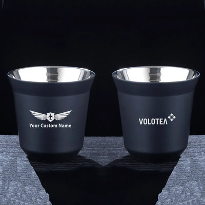 Volotea Airlines aviation design on double-wall coffee mug, vacuum-insulated double-wall.