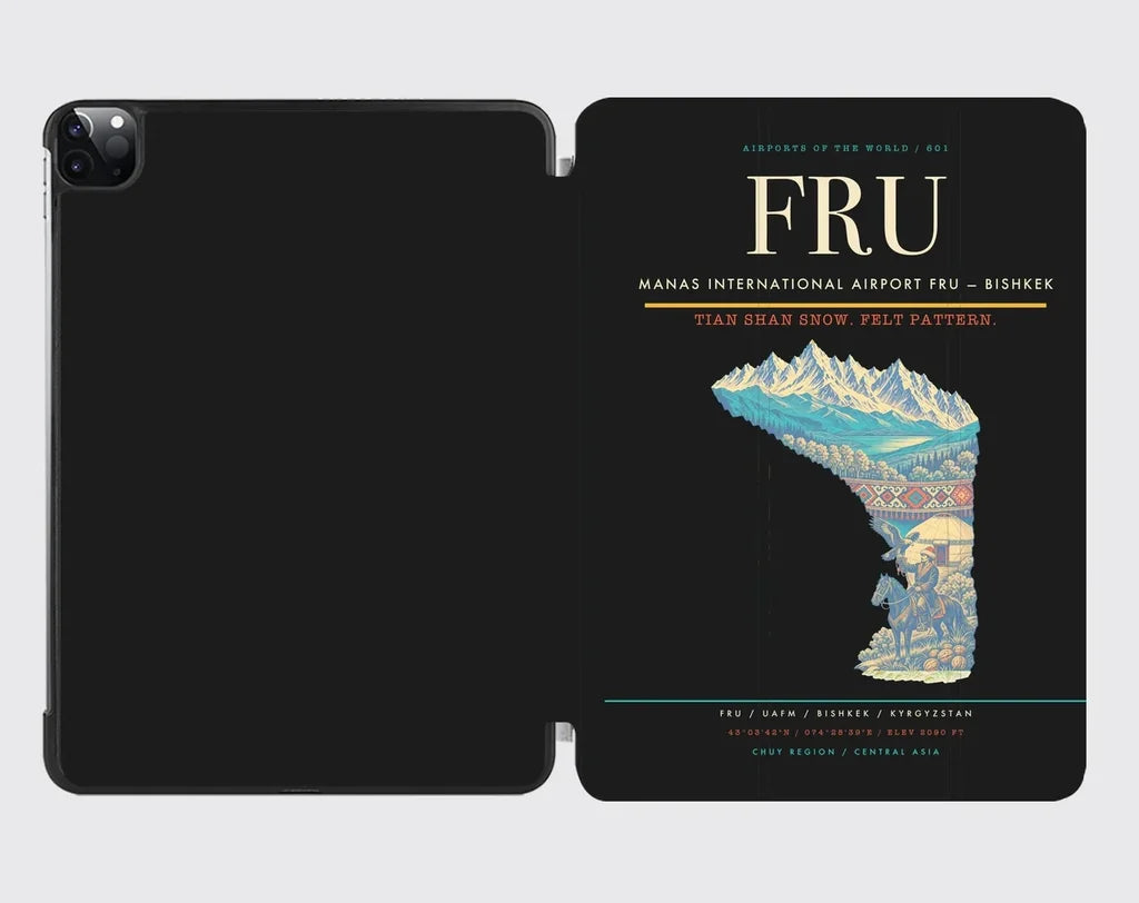 Manas International Airport (FRU) design on black ipad tablet case