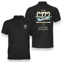 Thumbnail for Cessna 172 Skyhawk design on black double-side polo t-shirt, double-side print