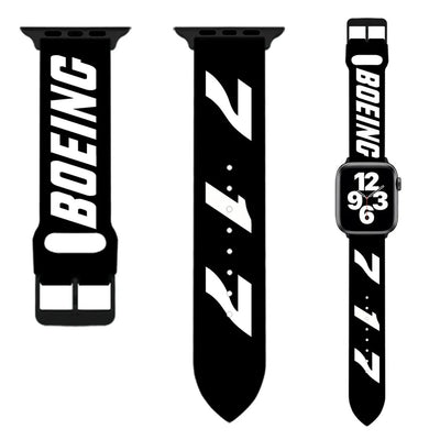 Boeing 717 Flat Text aviation-themed Apple Watch band, polished soft silicone.