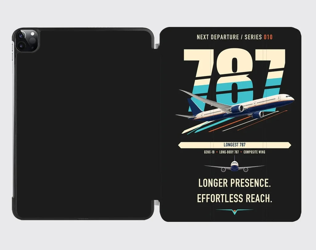 Boeing 787-10 Dreamliner design on black ipad tablet case