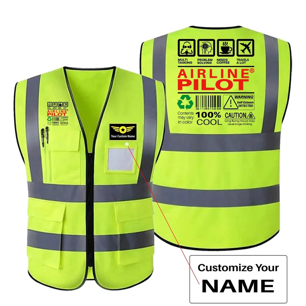 Airline Pilot Label aviation design printed on high-visibility reflective fabric reflective vest.
