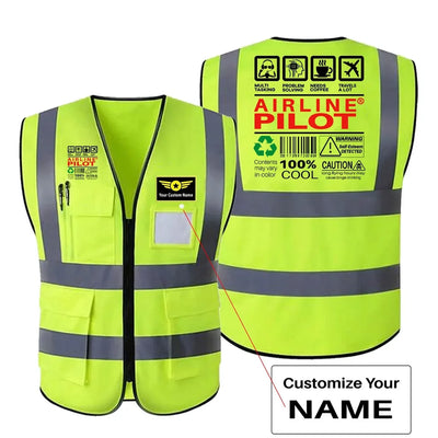 Airline Pilot Label aviation design printed on high-visibility reflective fabric reflective vest.
