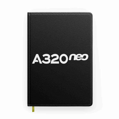 A320neo & Text aviation design on premium hardcover notebook.