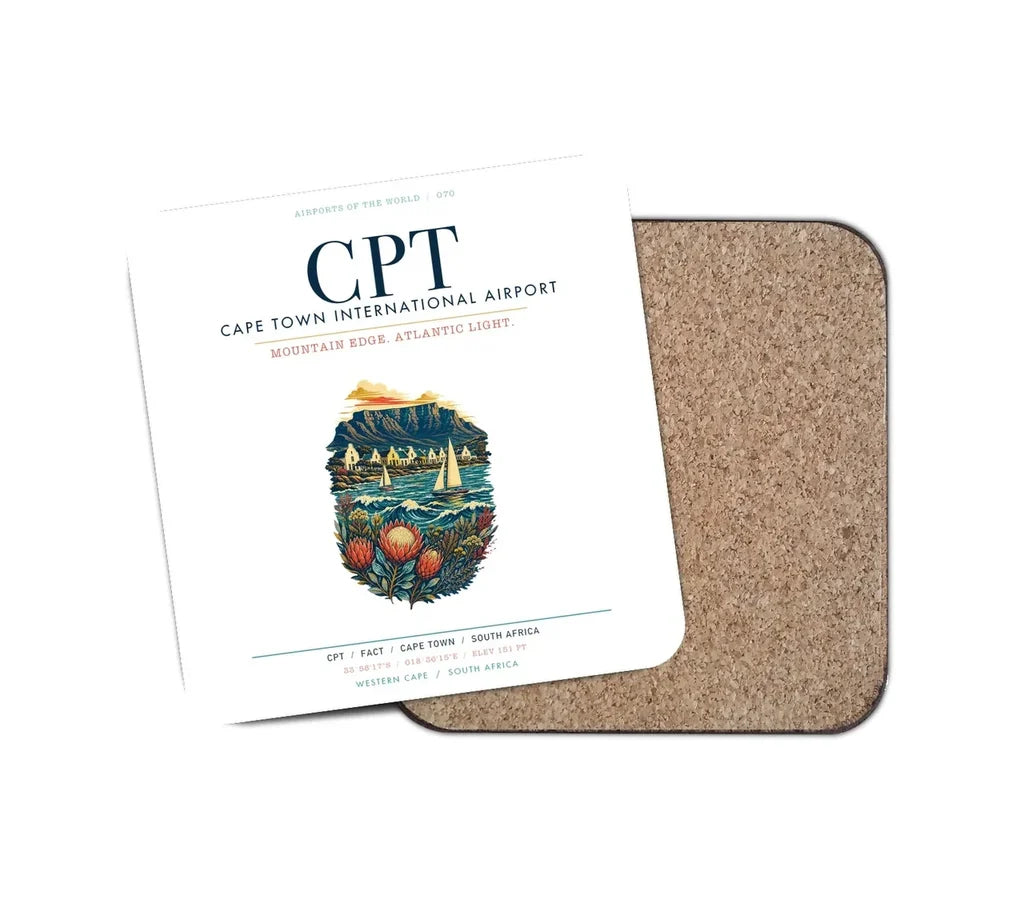 Cape Town International Airport (CPT) design on white 1 piece coaster