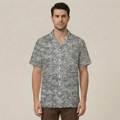 Dark Coloured Airplanes aviation design printed on lightweight cotton blend Hawaiian shirt.