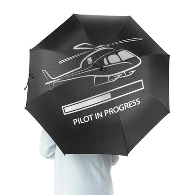 Pilot In Progress (Helicopter) aviation design on windproof polyester umbrella.