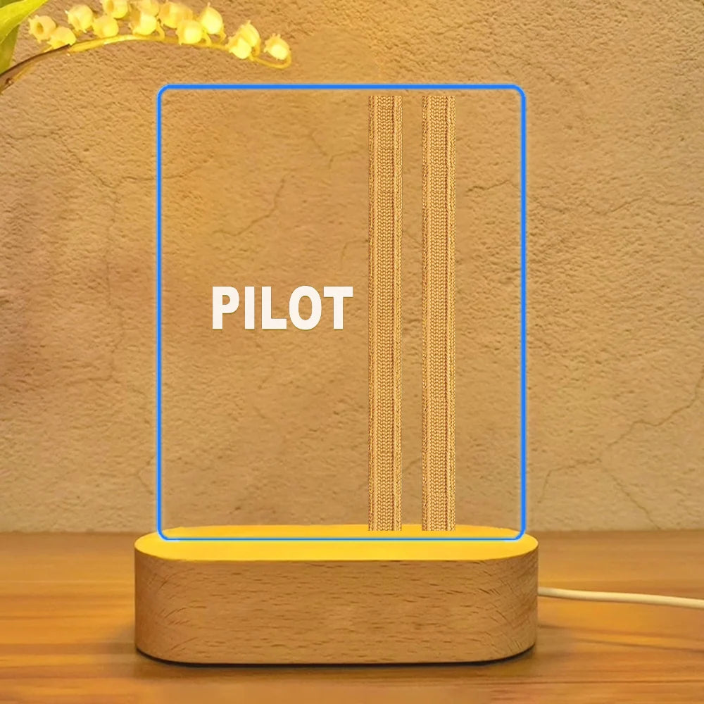 PILOT & Epaulettes 2 Lines aviation design on premium acrylic with LED 3D night lamp.